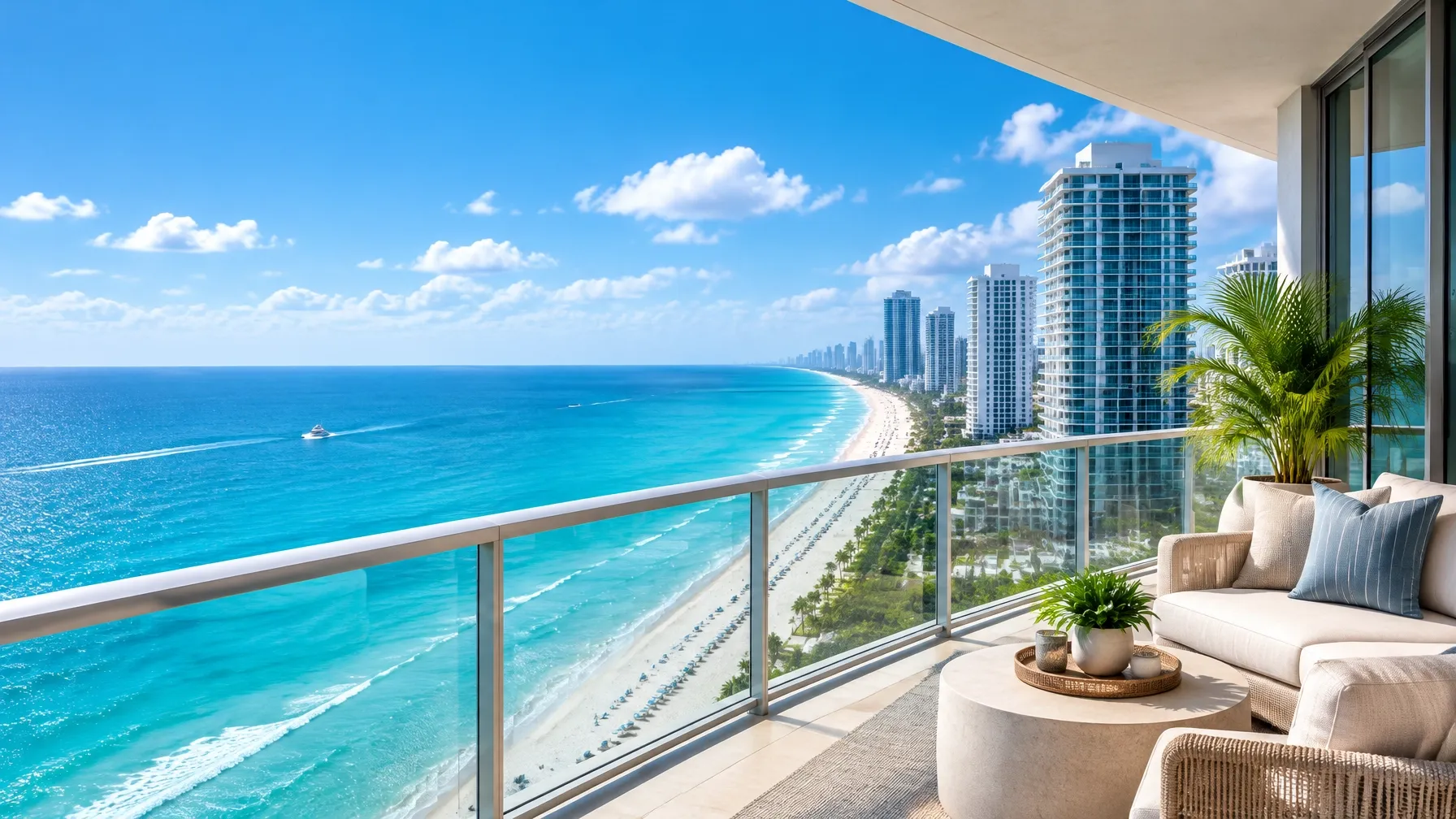 Oceanfront balcony overlooking the water in Sunny Isles Beach